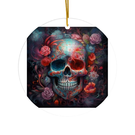Pastel Flowery Skull Ceramic Ornaments