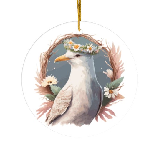 Seagull Bird Flower Crown Floral Seabirds Ceramic Ornaments