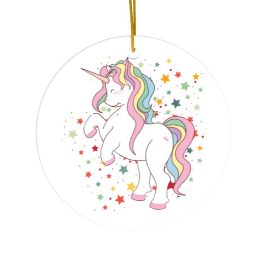 Cute Rearing Rainbow Unicorn Falling Stars Ceramic Ornaments
