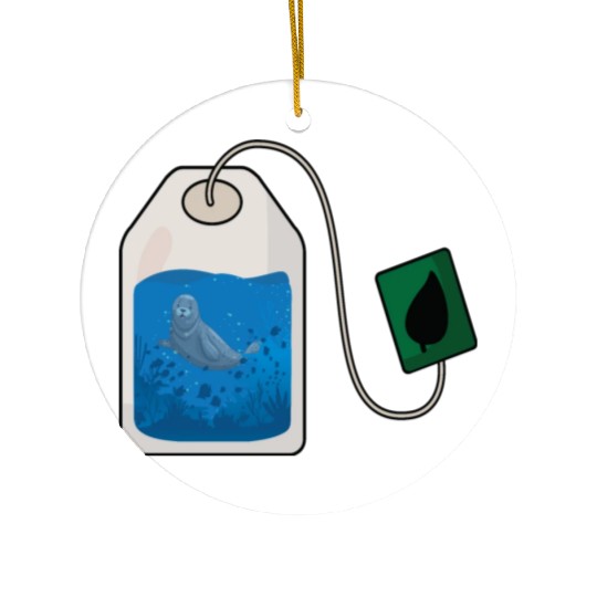 Funny seal swimming in a tea bag Ceramic Ornaments