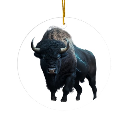 Majestic bison black with lightning bolts buffalo Ceramic Ornaments