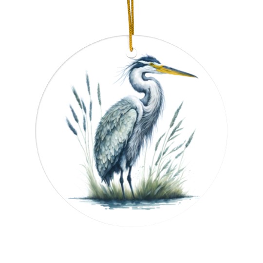 Watercolor Heron in Nature Ceramic Ornaments