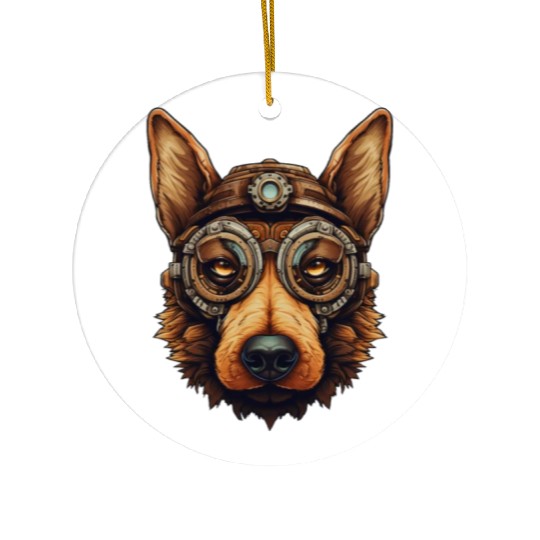 Steampunk German Shepherd Dog in Clockwork Ceramic Ornaments