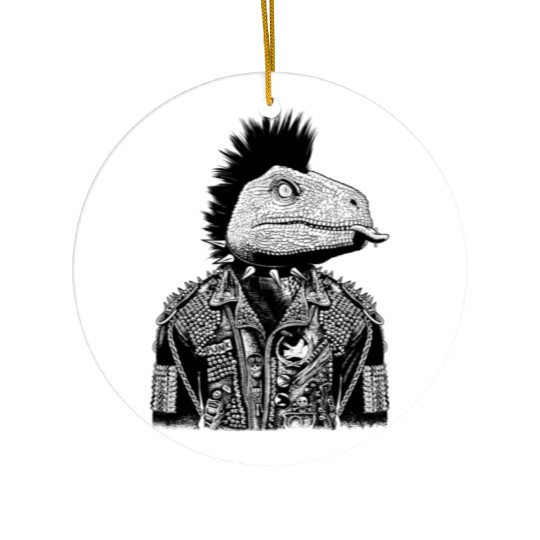 Crested Punk Velociraptor Ceramic Ornaments