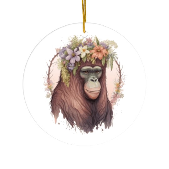 Cute Orangutan Flower Crown Monkey Lover Ceramic Ornaments