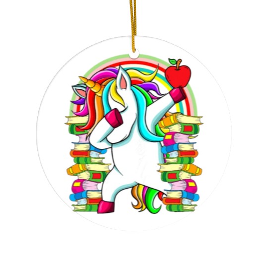 Womens Reading Teacher Dabbing Unicorn Elementary Ceramic Ornaments