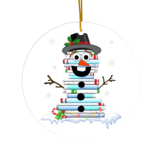 snowman book stack librarian book lover christmas Ceramic Ornaments