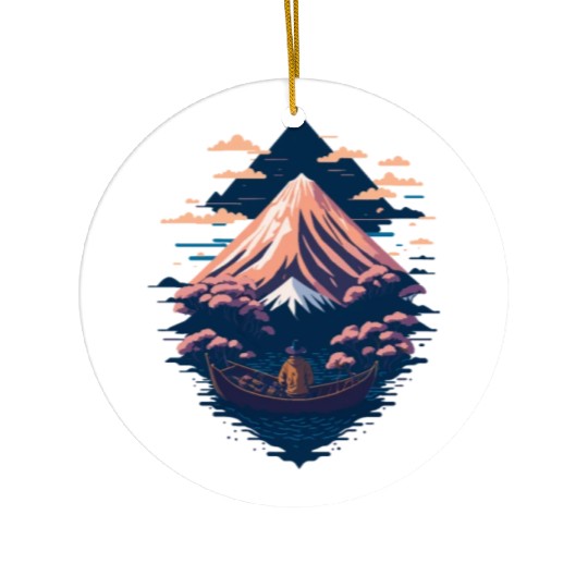 Serene Mount Fuji Sunset Peaceful River Scenery Ceramic Ornaments