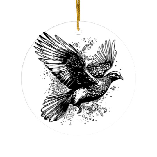 Flying Dove In Tattoo Style Lines Ceramic Ornaments