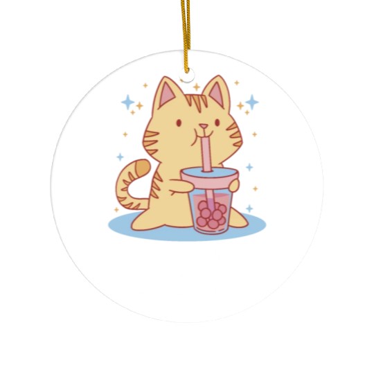 I Need Boba Right Meow Bubble Tea Boba Tea Cat Ceramic Ornaments