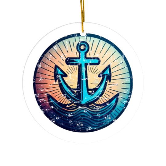 Sailing Motor Boat Anchor Around Sunset Ceramic Ornaments