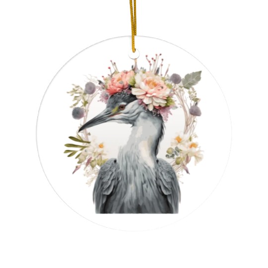 Watercolor Heron Freshwater Bird Flower Crown Flor Ceramic Ornaments
