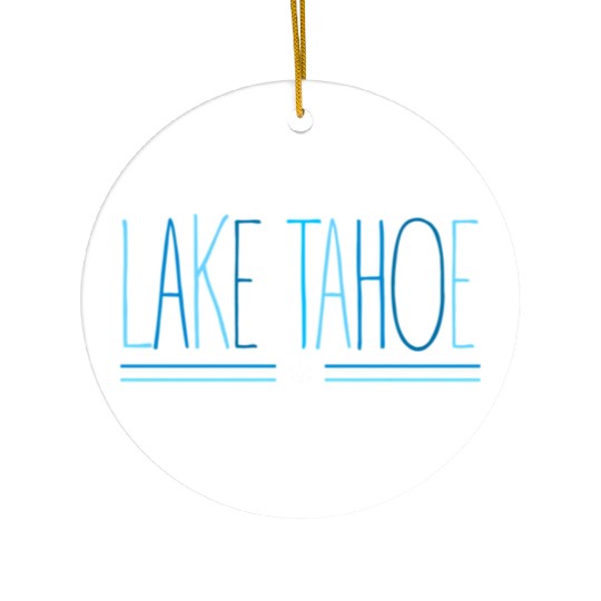 Lake Tahoe Winter Snowflake Blue Lettering Ceramic Ornaments
