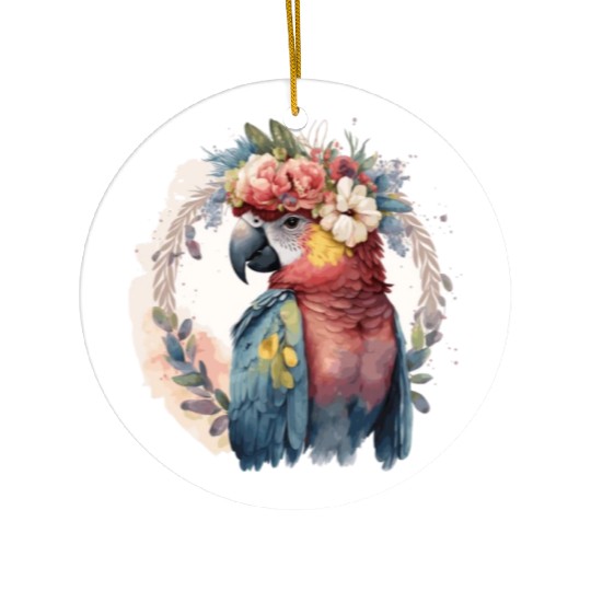 Watercolor Parrot Macaw Bird Flower Crown Pet Bird Ceramic Ornaments