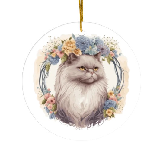 Cute Persian Cat Flower Crown Cats Pet Kitten Ceramic Ornaments