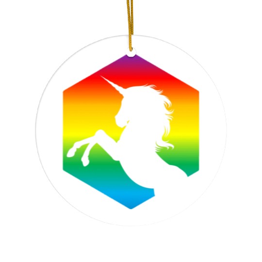 Rainbow Unicorn d20 Silhouette | TTRPG Pride Ceramic Ornaments