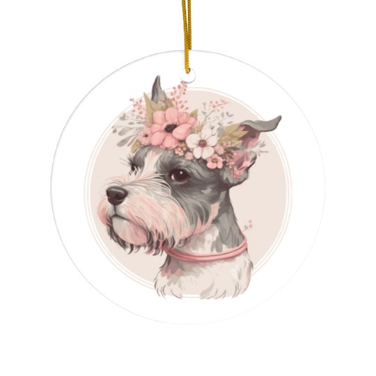 Cute Miniature Mini Schnauzer Flower Crown Pet Dog Ceramic Ornaments