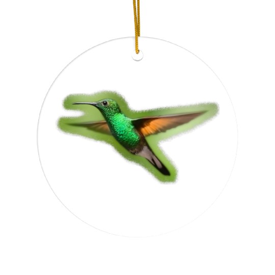 Green Hummingbird Illustration Bird Lover Ceramic Ornaments