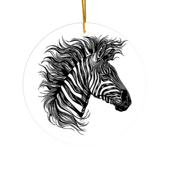Wild Zebra Mane Tattoo Style Lines Ceramic Ornaments