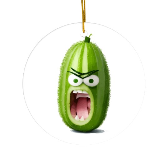A cucumber with angry face cartoon style Ceramic Ornaments