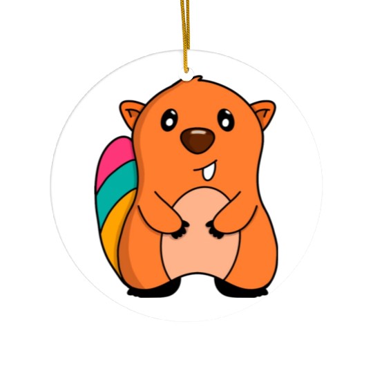 Sweet Squirrel With A Colorful Tail Ceramic Ornaments