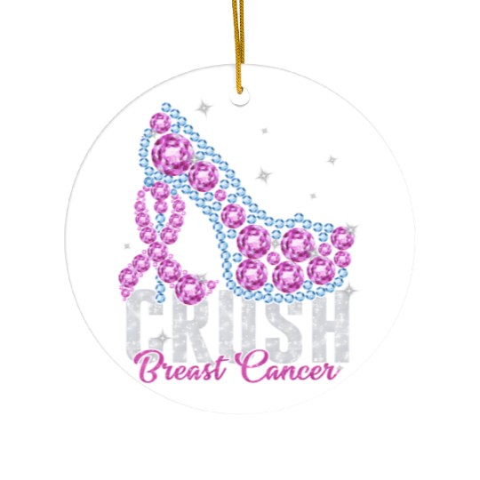 Crush Breast Cancer Bling Ribbon Ceramic Ornaments