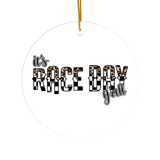 Leopard It'S Race Day Y'All Checkered Flag Racing Ceramic Ornaments