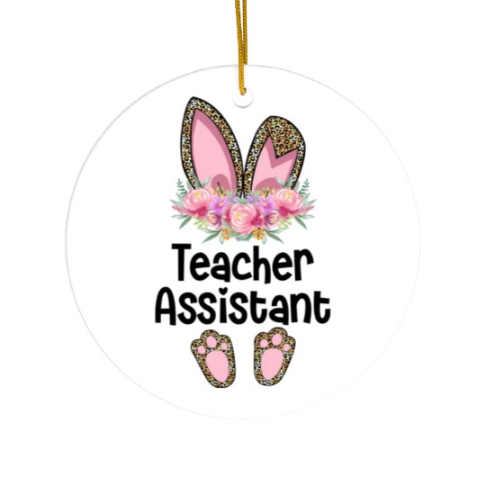 Easter Bunny Ear Teacher Leopard Teacher Assistant Ceramic Ornaments