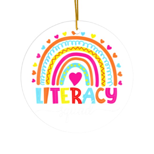 Literacy Squad Reading Teacher Rainbow Back To Sch Ceramic Ornaments