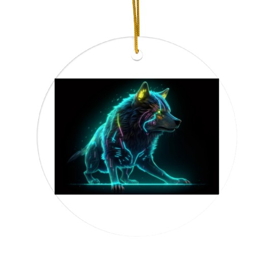Neon Moon Wolf Ceramic Ornaments
