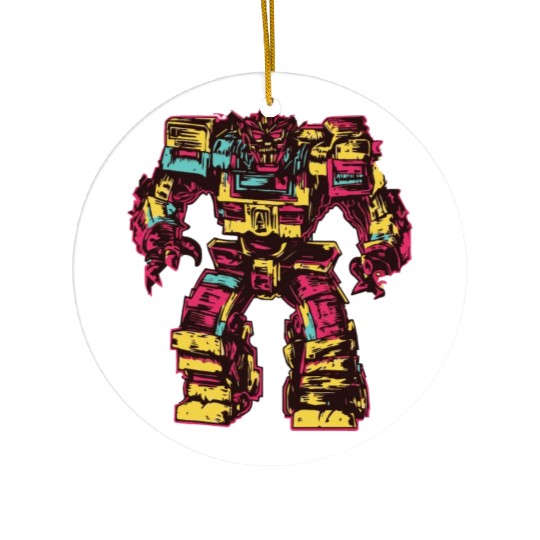Red Ceramic Ornaments Retro Style 90s Cartoon Comic Hero Robot