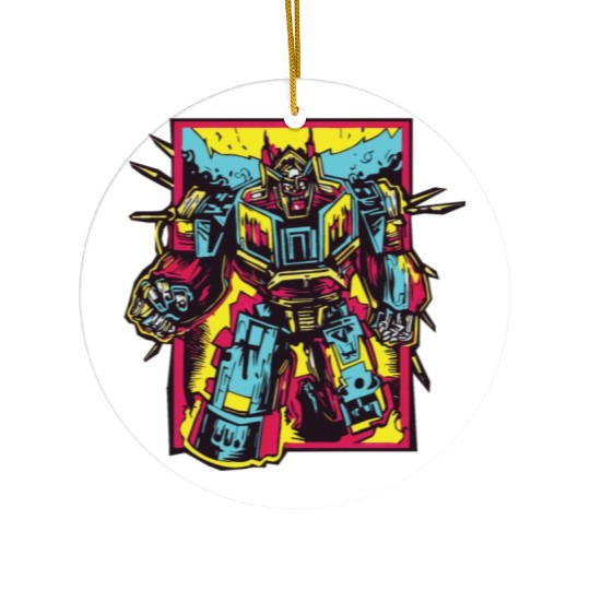 Red Ceramic Ornaments Retro Style 90s Cartoon Comic Hero Robot
