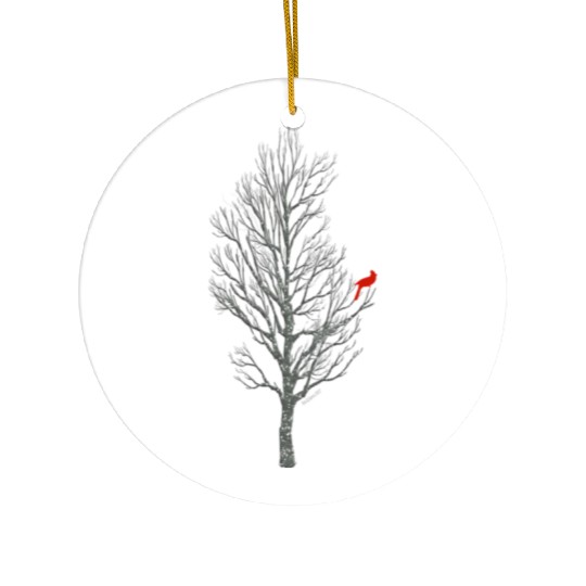 Winter Tree W Cardinal Bird Ceramic Ornaments