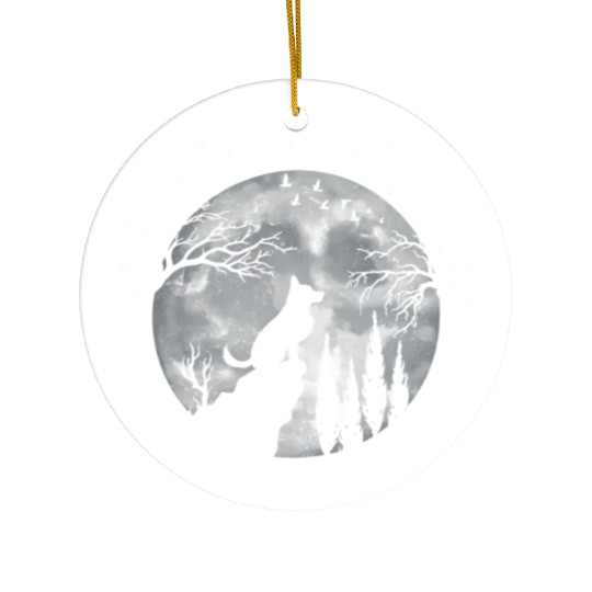 German Shepherd Dog Full Moon At Night German Ceramic Ornaments