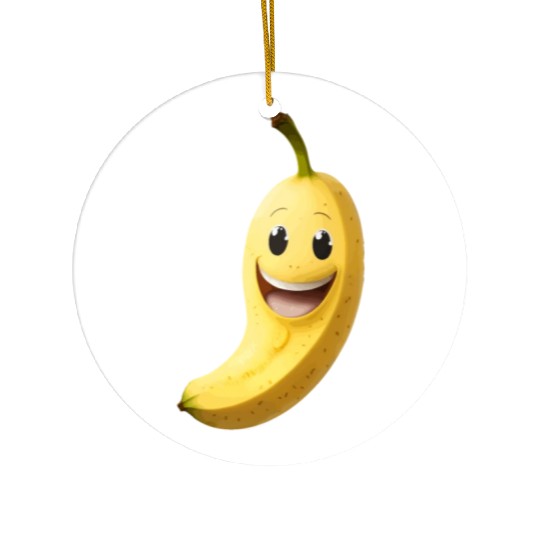 A banana with smiling face cartoon style Ceramic Ornaments