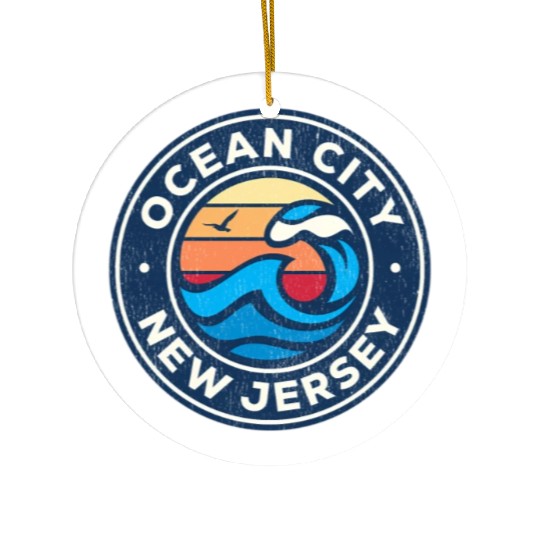 Ocean City New Jersey Nj Nautical Waves Ceramic Ornaments