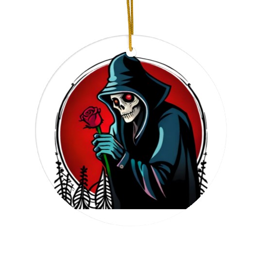 Symbolic Contrast A Grim Reaper Embracing a Rose Ceramic Ornaments