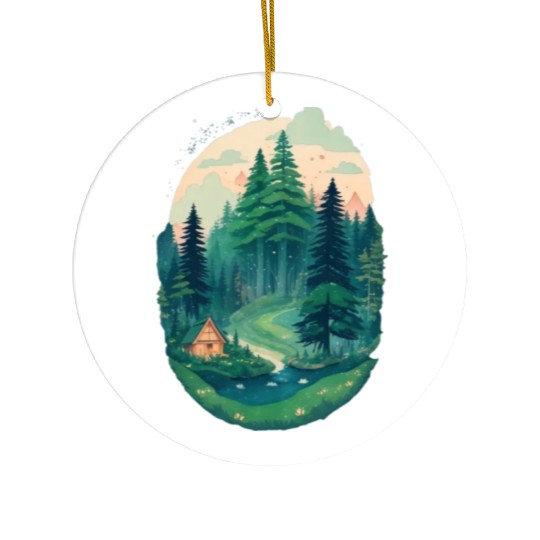 Pine trees Pine Tree Mountain Landscape Ceramic Ornaments
