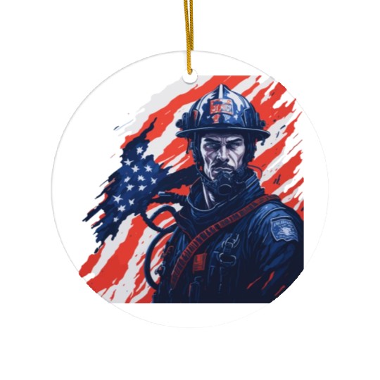 Firefighter USA Flag Design Ceramic Ornaments