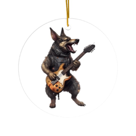 German Shepherd Dog Playing On Electric Guitar Ceramic Ornaments