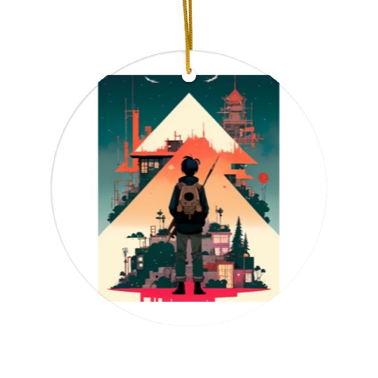 Starry Night Sky and Urban Vistas Ceramic Ornaments