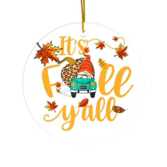 Autumn Gnome It's Fall Y'all Pumpkin Yellow Leaf Ceramic Ornaments