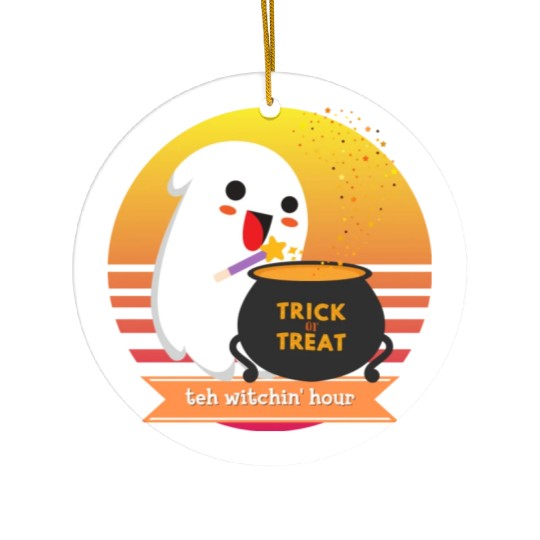 Halloween Cute Ghost Witching Hour Trick Or Treat Ceramic Ornaments