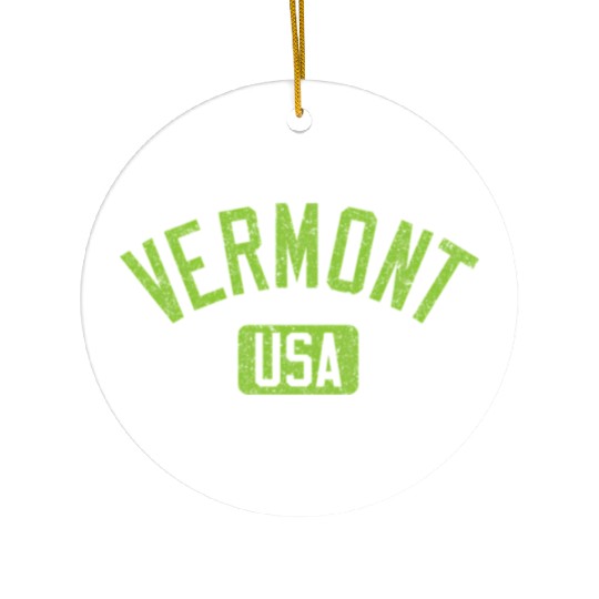 Vermont Usa Arched Text Distressed Lime Green Prin Ceramic Ornaments