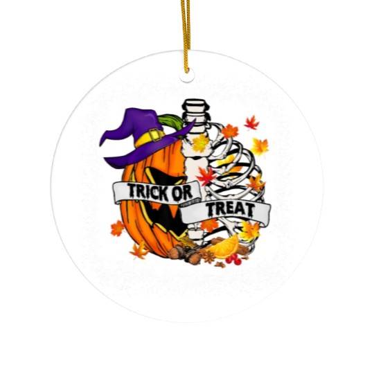 Retro Fall Leaves Trick Or Treat Halloween Pumpkin Ceramic Ornaments