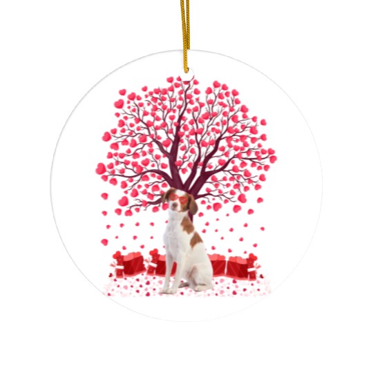 Heart Tree Brittany Spaniel Dog Valentine'S Day Ceramic Ornaments