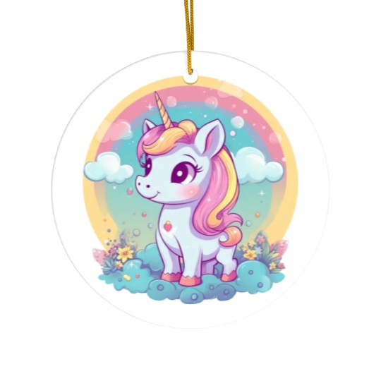 Unicorn Rainbow Sunset Ceramic Ornaments