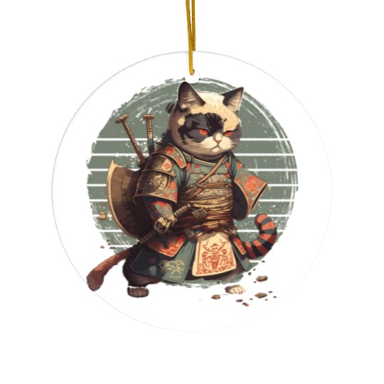 Samurai Cat Warrior Japanese Ninja Cat Kawaii Ceramic Ornaments