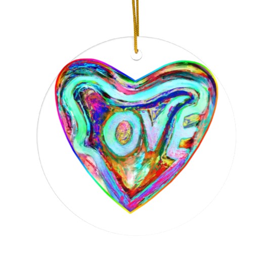 Psychedelic Pride Rainbow Love Heart Ceramic Ornaments