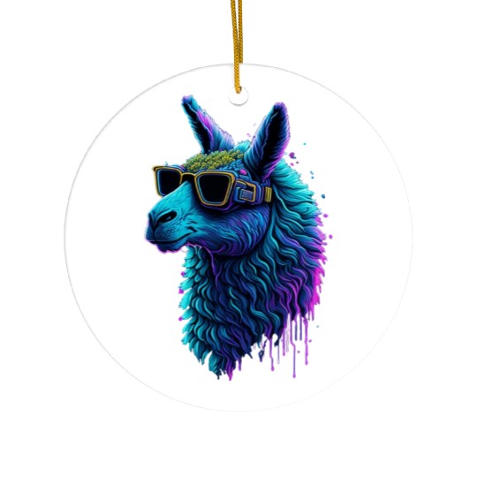 Neon Alpaca with Glasses Ceramic Ornaments
